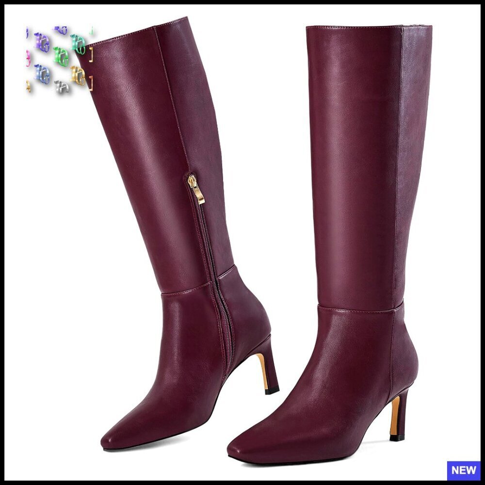 Kitten Heel Knee High Boots Square Toe Chic Elegant Fashion Comfortable Low Heel